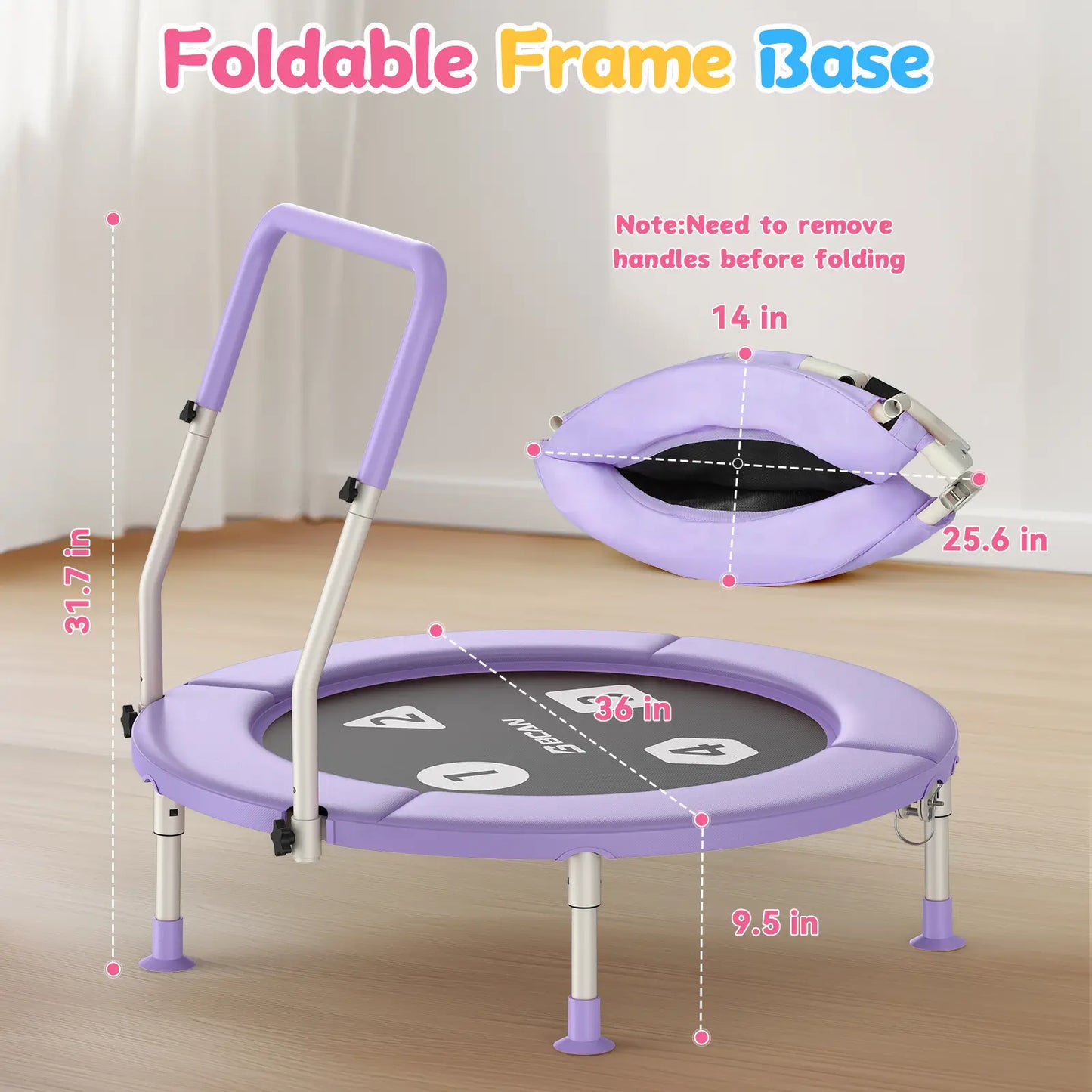 Toddler Trampoline | Adjustable Handle- 36IN-PURPLE