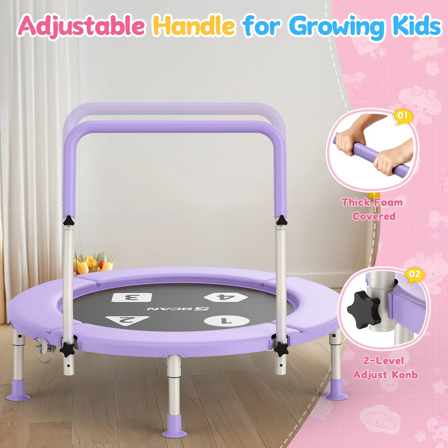 Toddler Trampoline | Adjustable Handle- 36IN-PURPLE