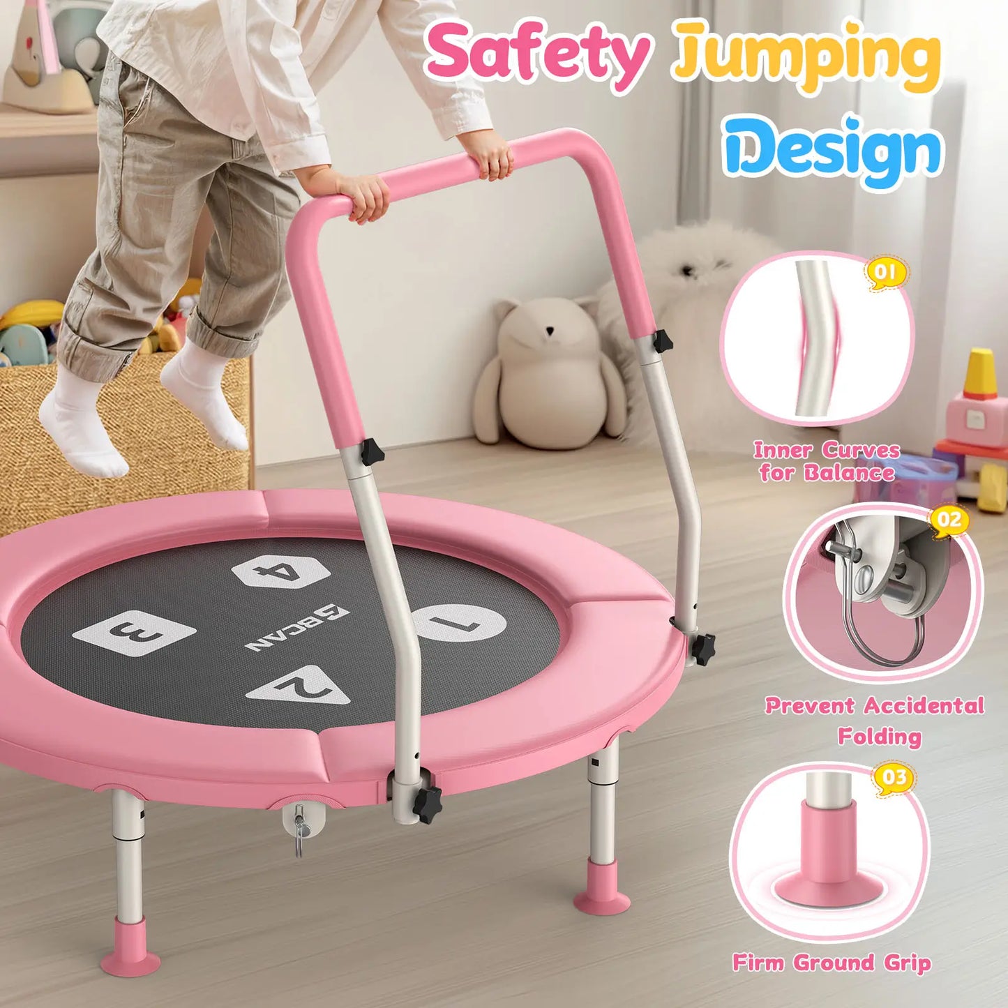 Toddler Trampoline | Adjustable Handle- 36IN-PINK