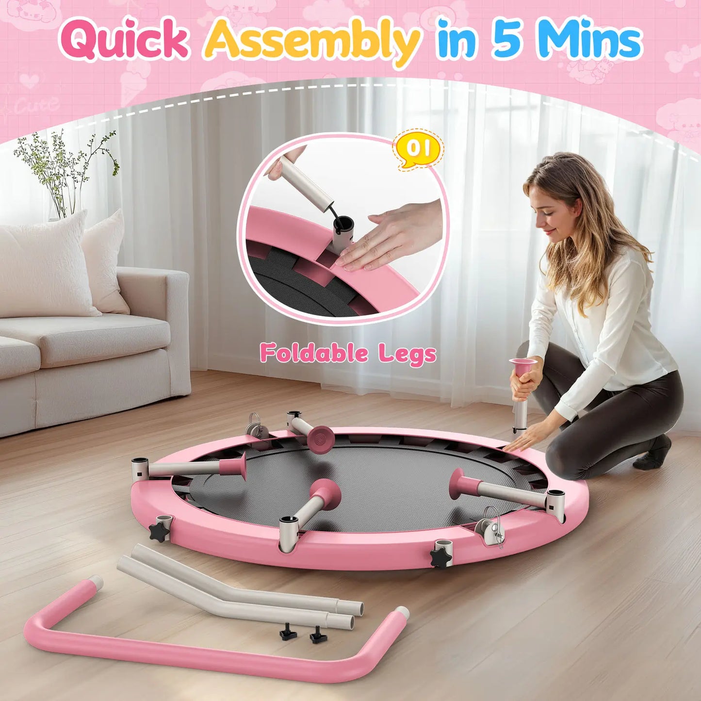 Toddler Trampoline | Adjustable Handle- 36IN-PINK