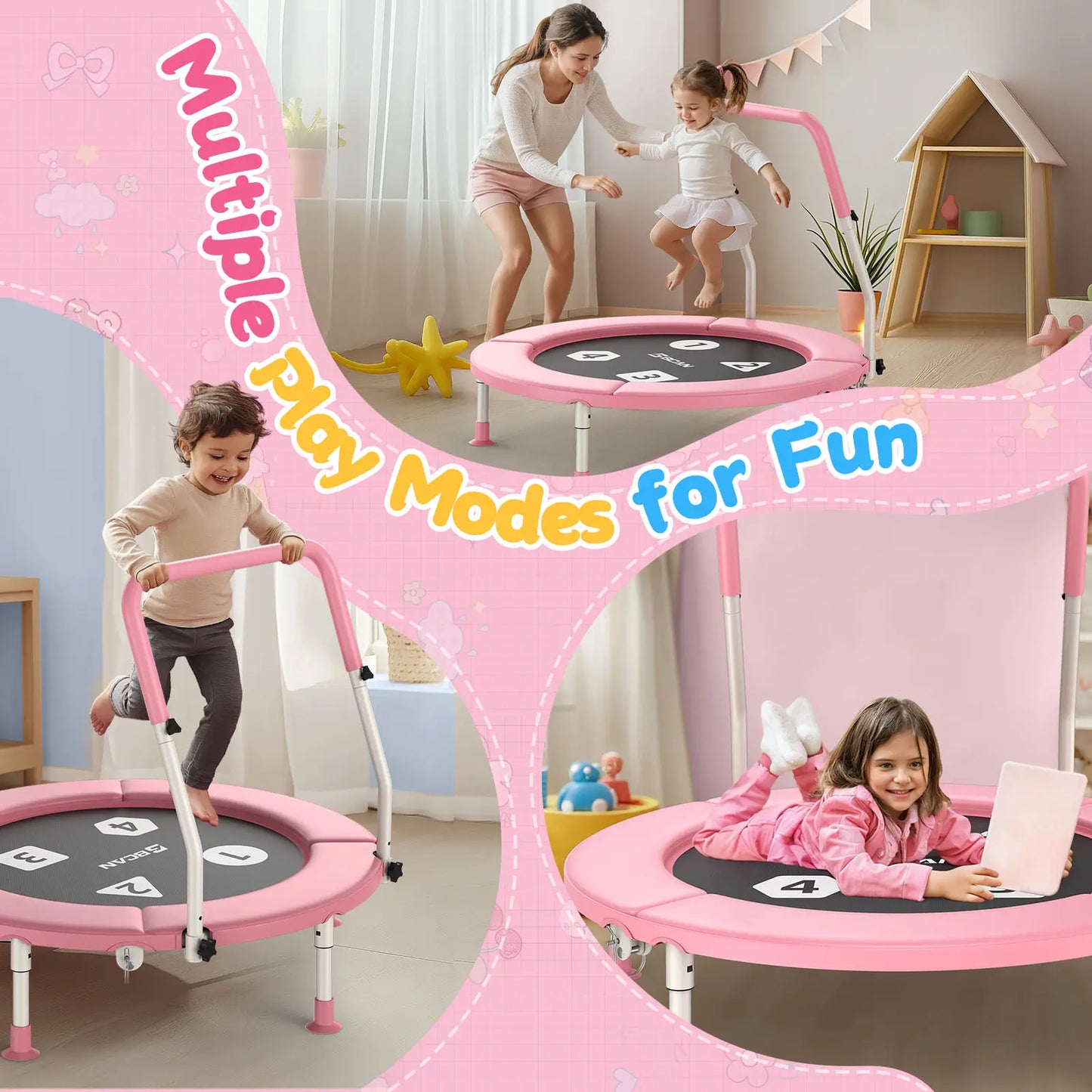 Toddler Trampoline | Adjustable Handle- 36IN-PINK